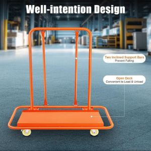 Chariot Porte-plaques de Pl&acirc;tre 1000kg Chariot Panneaux pour Cloisons S&egrave;ches Plateforme avec 4 roulettes 117x58x119cm Verrouillables Manutention pour