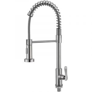 Robinet De Cuisine En Acier Inoxydable, Pulv&eacute;risateur Extractible, Dessus D'&eacute;vier D'eau Froide Simple,Montage Sur Pont Bross&eacute;