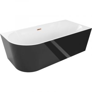 Mia baignoire freestanding d'angle droite 160 x 75 cm, blanche/noire, trop-plein en or rose - 52691607575P-60 - Mexen