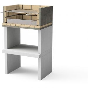 Maestro Ferretero - movelar - Barbecue pr&eacute;fabriqu&eacute; &agrave; bois et charbon en b&eacute;ton r&eacute;fractaire mod&egrave;le Zon Short Deluxe (Gris, Brique R&eacute;fractaire - 62 x 46