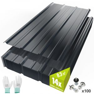 14 x Panneau et lame de bardage, 14x105x56.5cm=8.3m&sup2;T&ocirc;le Bac Acier Toiture, 0.25mm T&ocirc;les de Bardage Ondul&eacute;es Galvanis&eacute;es pour Couverture, Gris Fonc&eacute;,