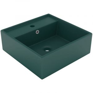 Vasque à poser Lavabo,Bac à laver,Évier carré à trop-plein Vert foncé mat 41x41 cm Céramique CFW46410