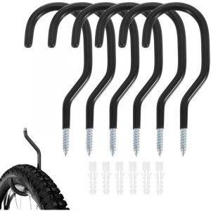 Crochet de Rangement Mural Robuste, 6 Pi&egrave;ces Crochets &agrave; V&eacute;lo Pour Garage, Crochets de Plafond Robustes avec 6 Tubes d'Expansion pour Garage (Noir)