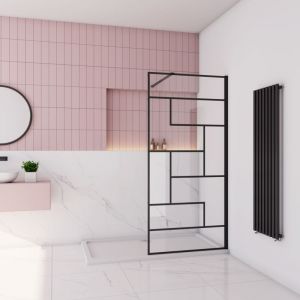 Paroi de douche &agrave; l'italienne style industrielle 80x200cm walk-in en verre anticalcaire 8mm avec une de barre de fixation horizontal 140cm
