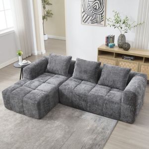 Canapé d'angle 3 places 250 × 158 × 60 cm, combinaison libre, 3 oreillers, tissu chenille, meuble de salon, gris