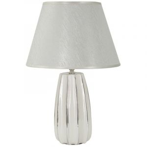 Epikasa - Lampe &agrave; Poser MF112, C&eacute;ramique, M&eacute;tal, Tissu, Blanc, Argent, 30x30x45 cm