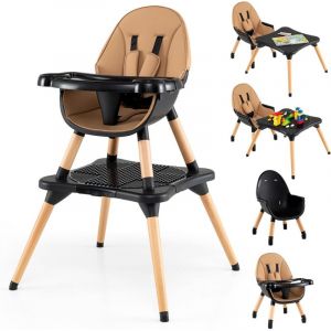 Chaise Haute &Eacute;volutive pour B&eacute;b&eacute;, 6 en 1 Chaise de Repas Convertible avec Coussin Amovible, Harnais de S&eacute;curit&eacute;，Si&egrave;ge Enfant avec Plateau Adjustable