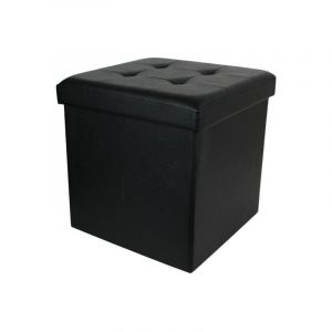Paris Prix - Pouf Coffre Pliable Capitonn&eacute; 'Cesaro' 37cm Noir