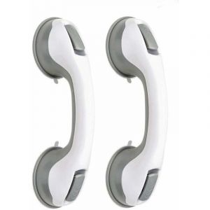 2pcs)Poign&eacute;e baignoire de s&eacute;curit&eacute;/Poign&eacute;e/ventouse de douche pour salle de bain + wc (Gris)