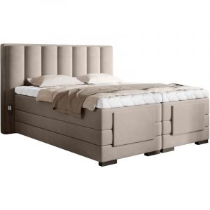 Lit boxspring électrique velours beige avec matelas et surmatelas Arkos-90x200
