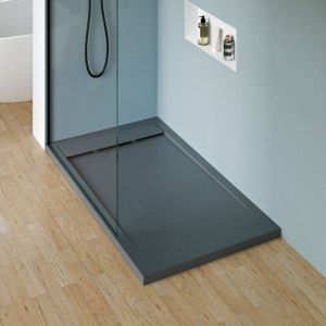 Receveur de douche fonte minérale, Bac à douche antidérapant Salle de bain, Pente écoulement et évacuation, Bords surelevés Avec système d'évacuation