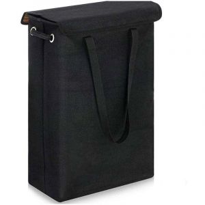 (Black) 45 Litre Slimline Foldable Laundry Hamper with Lid - Extra Large Capacity Laundry Hamper - 39x19x60cm - Narrow Laundry Hamper