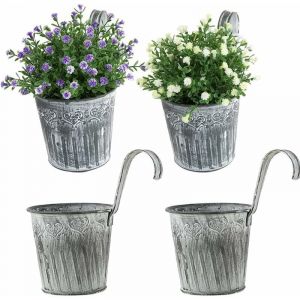 Pot Fleur Suspendu Vintage, 4 Pi&egrave;ces Seau Jardini&egrave;re M&eacute;tal, Pot Fleur Suspendu Cl&ocirc;ture, Pot Fleur Suspendu avec Crochets, pour Balcon Ext&eacute;rieur