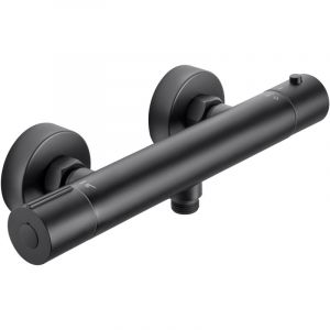 Derw Max - Thermostat de douche avec bouton de sécurité 38 °c, robinet de douche, mitigeur eau chaude et froide pour salle de bain - Noir