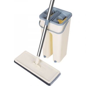 Balai Autoclean Mop 360° avec Seau Double Compartiment 4 Serpillières Microfibre Ultra Absorbante Système de Nettoyage Mains Libres Balai Serpillère