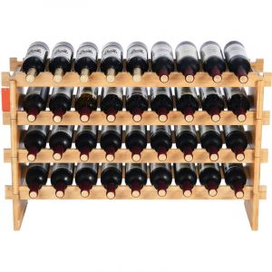 Casier à vin modulaire empilable à 4 niveaux pour 36 bouteilles, naturel, fabriqué en bois de bambou massif, ce casier autonome offre un rangement et