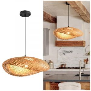 Suspension bohème pour salon, lampe de chambre en rotin E27, lampe rétro en paille pour table à manger, suspension vintage en tissage, pour salle à