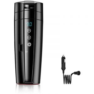 Tasse chauffante pour voiture 12V/24V, Tasse de voyage chauffante en acier inoxydable 400mL, Bouilloire &eacute;lectrique &agrave; contr&ocirc;le de temp&eacute;rature