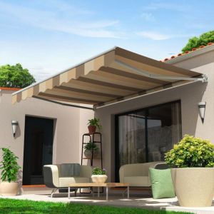 Intersun - Store banne loggia saphir 4,00x2,50 m + Lambrequin (Manuelle - Gris clair RAL7035 - Multicolor S014P)
