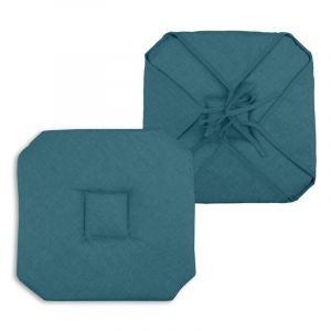 Coussin galette de chaise 4 rabats 40x40cm turquoise chinee