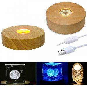 Socle lumineux LED en bois, socle rond lumineux LED multicolore + lumi&egrave;re chaude, support d'affichage de bureau aliment&eacute; par USB (2 pi&egrave;ces)