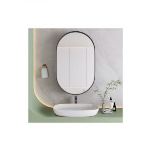 Armoire &agrave; miroir ovale &eacute;l&eacute;gante, armoire &agrave; pharmacie encastr&eacute;e avec cadre en m&eacute;tal et &eacute;tag&egrave;res r&eacute;glables pour salle de bain, salon et chambre, noir