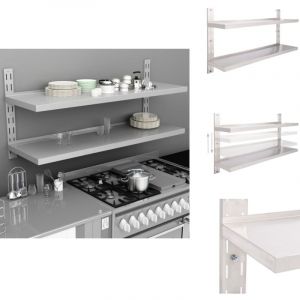 Étagère murale à 2 niveaux Acier inoxydable 150x30 cm - Étagère Murale - Étagère Cuisine - Rangement Mural - Étagère Inox - Étagère Flottante