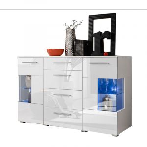 Dusine - Bahut buffet profond crystal laqu&eacute; blanc led