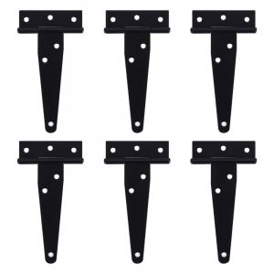 6 PièCes CharnièRes en t de 4 Pouces CharnièRe Sangle Porte Rustique Antirouille Noires pour FenêTres, ClôTures et Portes Grange