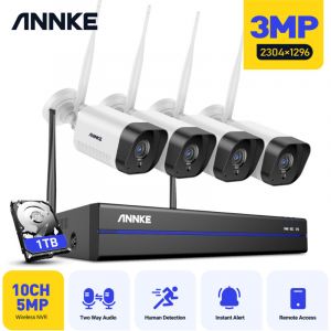 Kit de Vid&eacute;osurveillance Sans Fil 5MP nvr 4X3MP WiFi Cam&eacute;ras Vision Nocturne Kit Vid&eacute;o Surveillance Sans Fil Syst&egrave;me 1 To - Annke