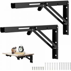 Pi&egrave;ces Equerre Rabattable Murale Noir, 400 x170mm Support Console Pliable Equerre, &Eacute;querre Pliante Charge Lourde, Supports &Eacute;querre &Eacute;tag&egrave;re Pliante