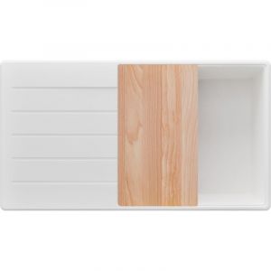 PRIMAGRAN Evier Cuisine en Granit 90x50cm,Lavabo 1 bac + Kit de Vidage + Planche à Découper, Évier à Encastrer au meuble 60cm - Copenhague, Blanc