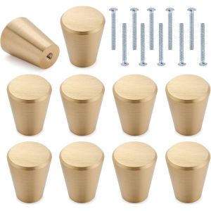 Boutons De Porte En Laiton Dor&eacute; 10 Pi&egrave;ces Poign&eacute;e C&ocirc;ne Monotrou 20 X 22 Mm Pour Commode Armoire Meuble Et Placard &Eacute;l&eacute;gant