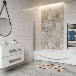 Aica Sanitaire - Pare-baignoire 120x140cm pivotant et pliant, écran de douche à 2 volets paroi de baignoire en verre securit clair et anticalcaire