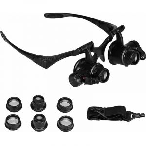 Loupe Frontale Loupe Lunette Serre Tête avec avec 4 lentilles détachables (10x,15 x, 20 x, 25 x), Pour Travail Lecture Réparation de Horloger Montre