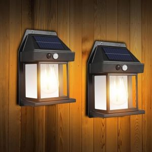 Lumieres Solaires Exterieur, 2 Pack Lanterne Murale &Eacute;tanche IP65 avec D&eacute;tecteur de Mouvement & 3 Modes - &Eacute;clairage S&eacute;curit&eacute; Solaire pour Jardin,