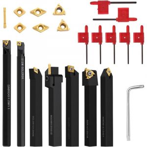 22 Pi&egrave;ces Ciseaux de Tournage Kit, Inserts en Carbure Avec Porte-Outil et Cl&eacute;, 12mm Jeu Outil de Tournage de Tour, Outils Tour a Metaux Accessoires