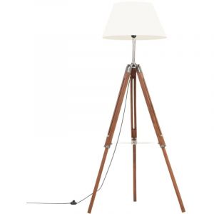 Lampadaire，Lampe sur pied &agrave; tr&eacute;pied Marron miel et blanc Bois de teck 141 cm CFW380645