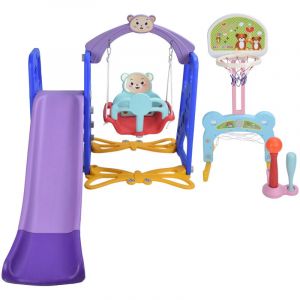Eosnow Balanoire toboggan 5 en 1 pour enfants avec cerceau de basket-ball, jouet d'int&eacute;rieur et d'ext&eacute;rieur pour enfants de la maternelle, bleu