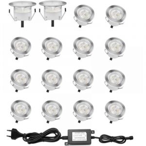 Lot de 16 Spot LED Encastrable Ext&eacute;rieur, IP67 &Eacute;tanche Eclairage Escalier, &Oslash; 32mm, Spot Encastrable Exterieur pour Terrasse Bois Piscine Jardin