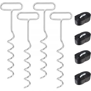 Kit d'ancrage au Sol 4 pi&egrave;ces pour Trampoline, balan&ccedil;oire, Chevilles d'ancrage en Spirale avec Sangles, Ancres de Trampoline, Chevilles d'ancrage en