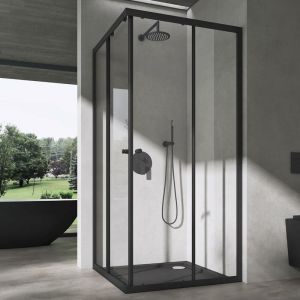 Doporro Cabine de Douche Transparent en Angle Paroi de Douche avec Portes Coulissantes Profilé Noir Ravenna16K-Plus 100x80x190cm Montage Réversible
