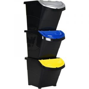 Poubelles empilables avec couvercles 3 pcs noir pp 78 l