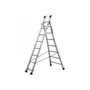 Matisère - Echelle transformable 2 plans 9+10 barreaux - Longueur max. 5.00m - Sol plat ou escalier - 630210