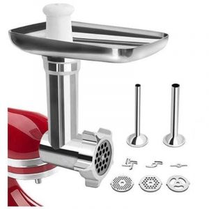 Accessoire pour hachoir &agrave; viande KitchenAid, hachoir &agrave; viande KitchenAid pour robot culinaire, avec 3 plaques de broyage et 2 tubes d'alimentation