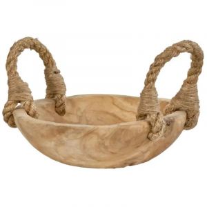 Meubletmoi - Petit bol 27 cm en bois de teck avec anses en corde de jute - alamo 01