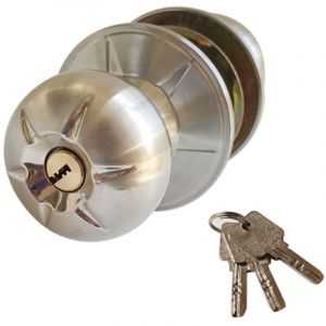 Poign&eacute;e de porte int&eacute;rieure verrouillable avec 3 cl&eacute;s, style boule, pour chambre ou salle de bain. Poign&eacute;e en acier inoxydable poli.