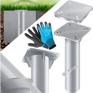 Plaque de sol universelle en m&eacute;tal Pied de parasol pour parasol - parapluie ampli - parasol &agrave; manivelle Ancrage au sol Gants inclus Argent - Kesser