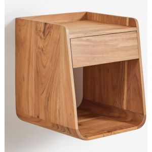 Sklum &ndash; Table de chevet en bois d'acacia 35x35 cm &ndash; Finition laqu&eacute;e acrylique &ndash; Tiroir pratique et &eacute;tag&egrave;re &ndash; Structure arrondie moderne