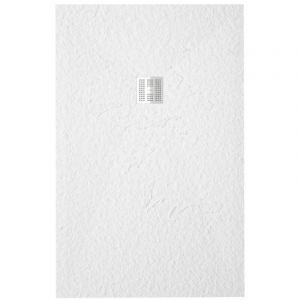 FugaFlow Eccelente Bac &agrave; douche Anto - 100x70cm - antid&eacute;rapant - antibact&eacute;rien - marbre min&eacute;ral - rectangulaire - blanc mat